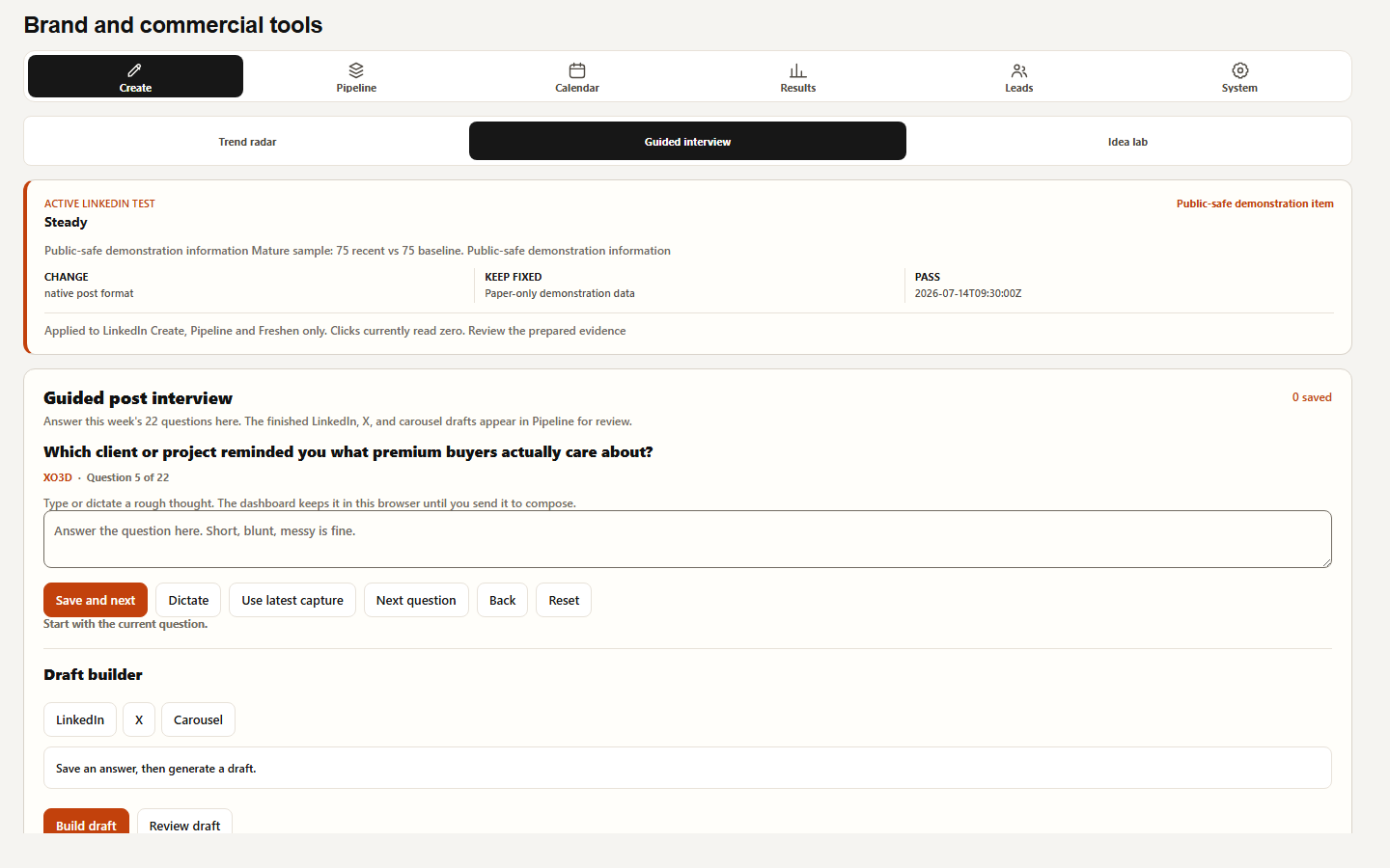 Actual authority-system guided interview view with public-safe demonstration content.