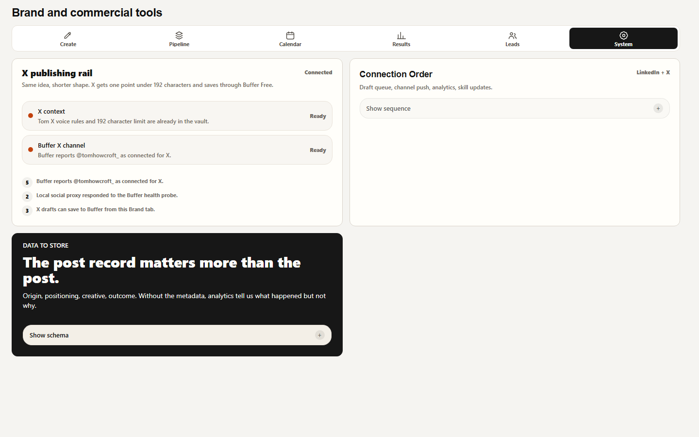 Actual authority-system connection view with public-safe channel information.