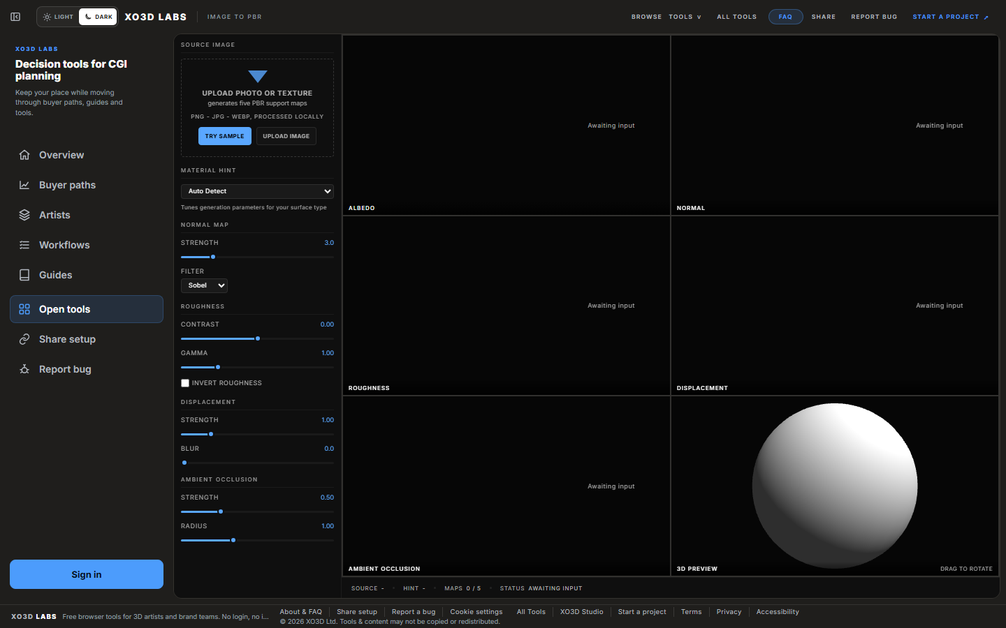 Current direct public capture of the XO3D Labs Image to PBR tool.