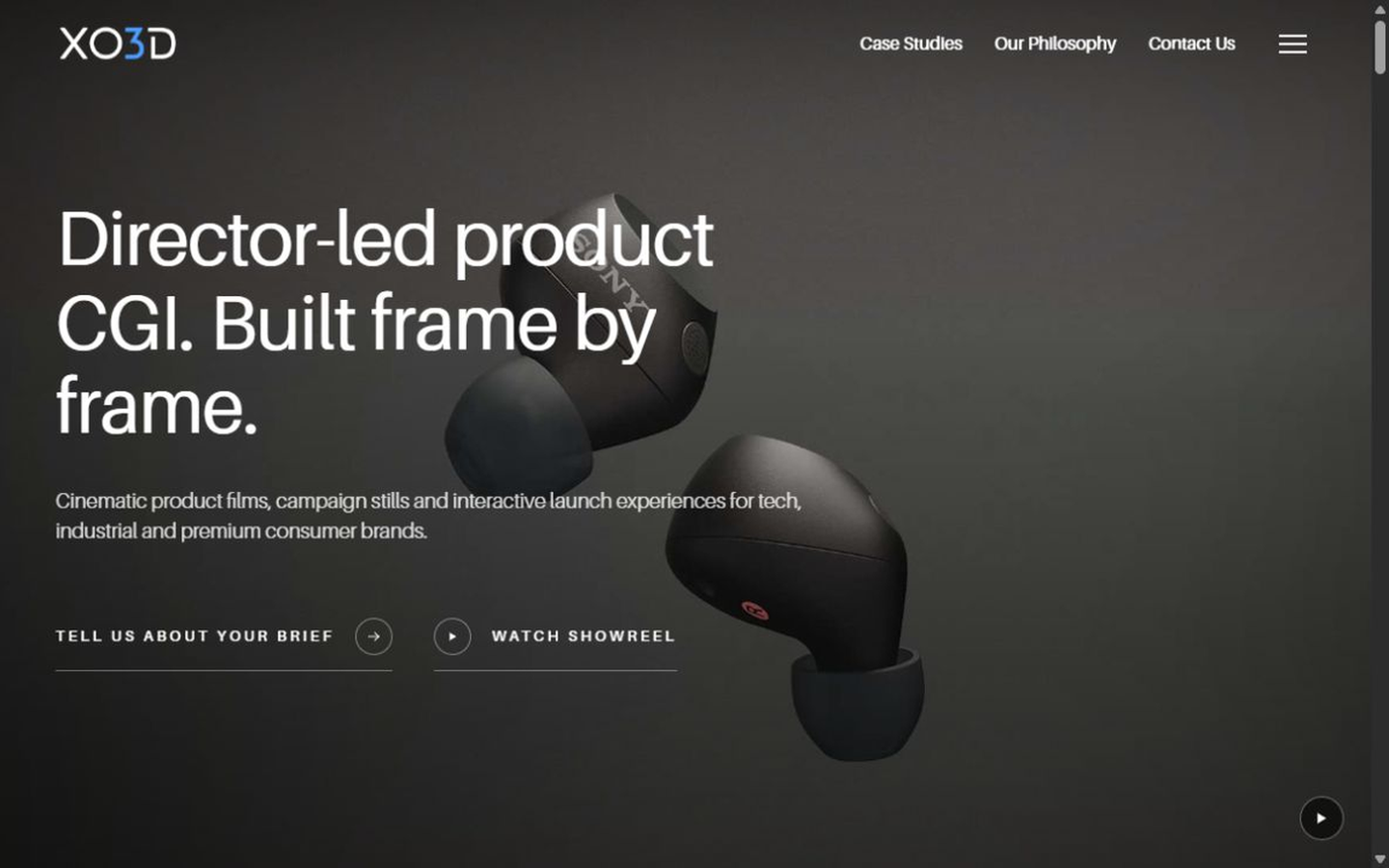 Sanitised XO3D website home page with a staged product CGI frame.